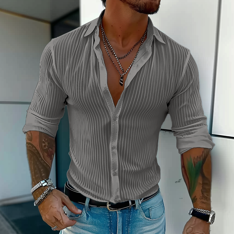 Chemise rayée unie à col classique | Élégance estivale