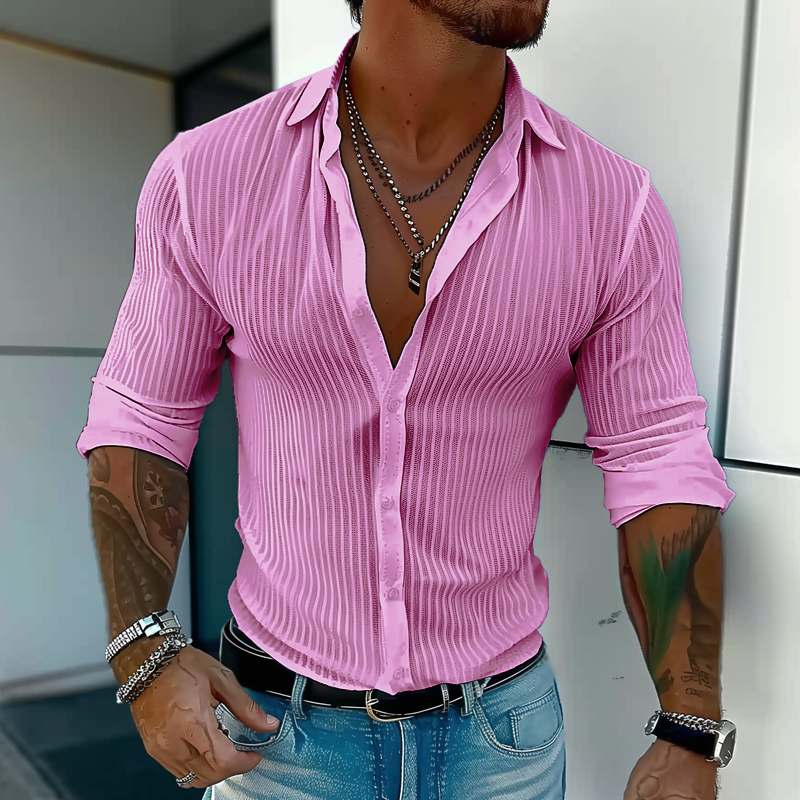 Chemise rayée unie à col classique | Élégance estivale