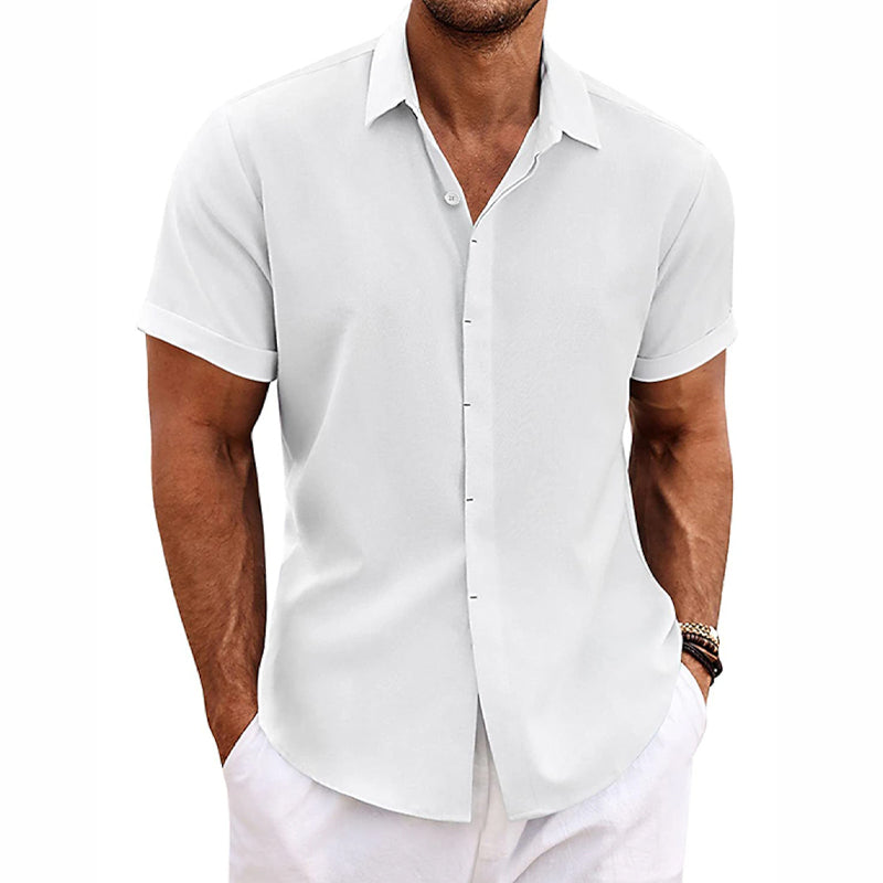 Chemise unie à col classique manches courtes | Fraîcheur estivale