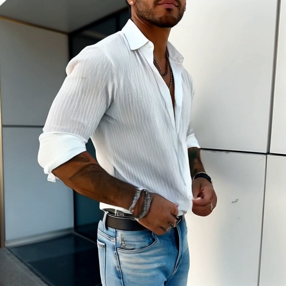 Chemise rayée unie à col classique | Élégance estivale