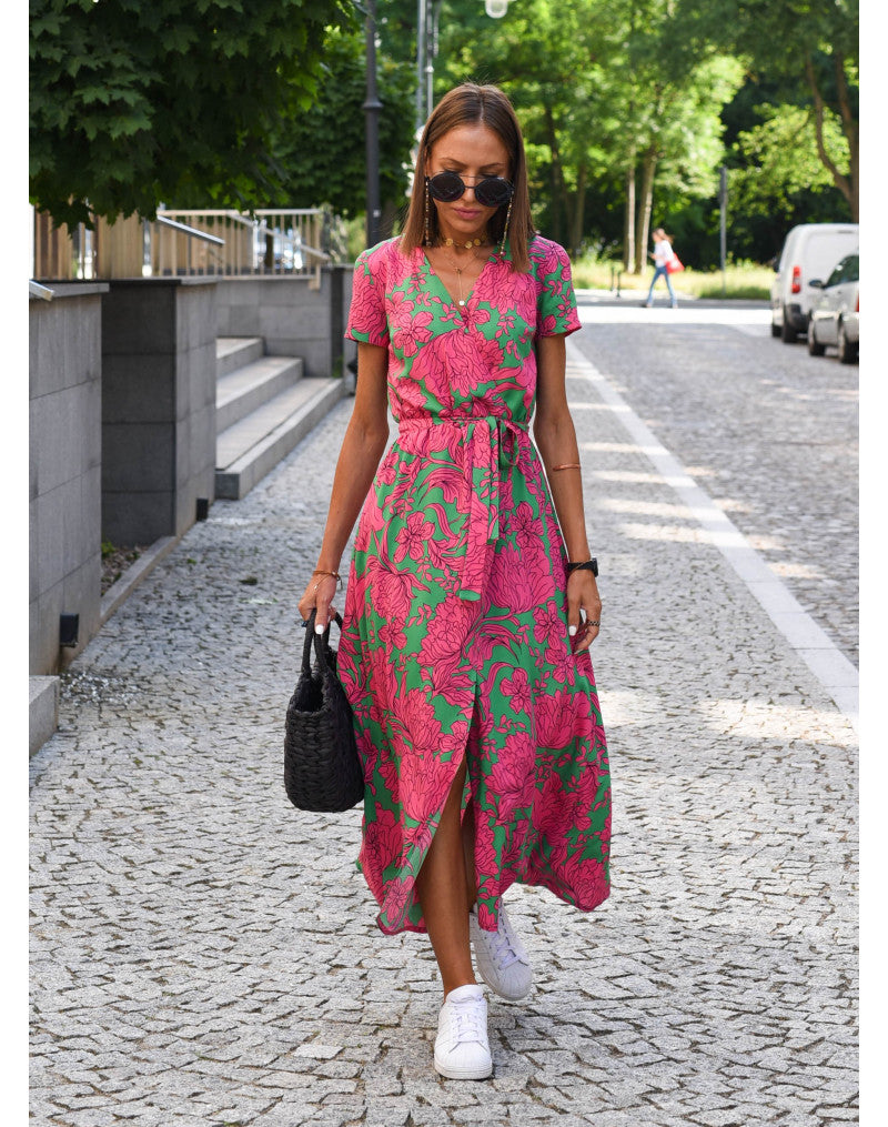 Robe Maxi Enveloppante À Fleurs Pour Femmes | Élégante