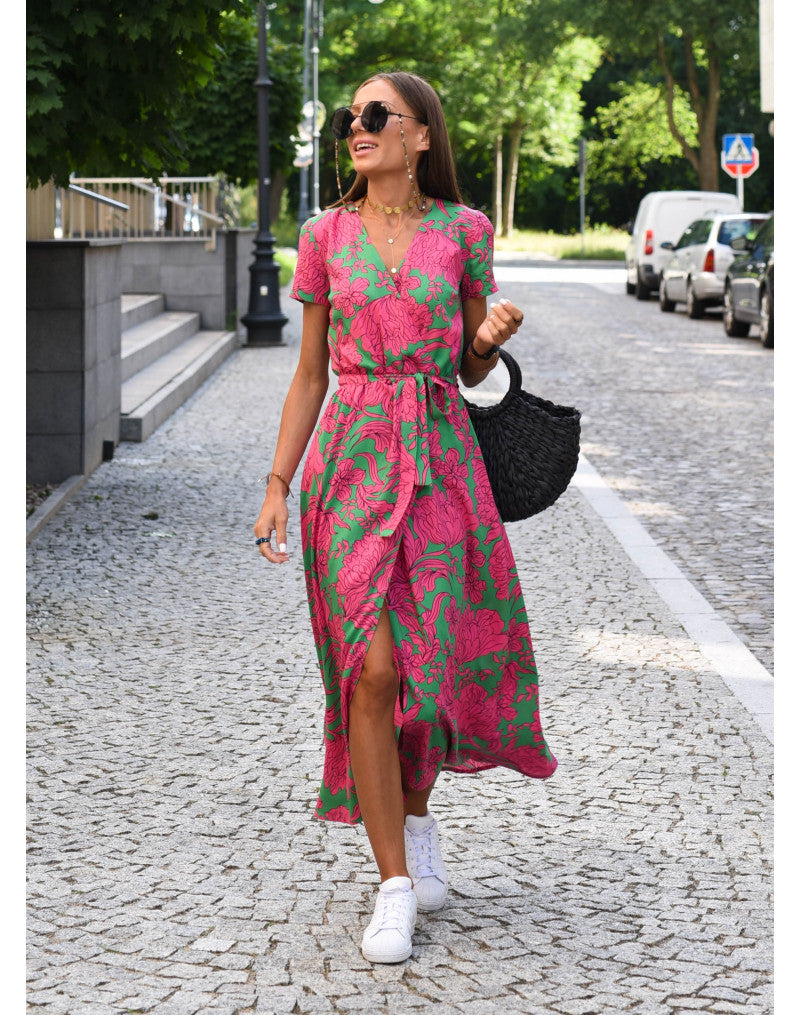 Robe Maxi Enveloppante À Fleurs Pour Femmes | Élégante