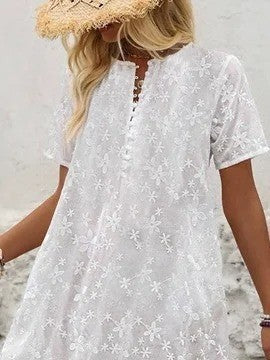 Robe Midi En Coton Uni À Col Ras Du Cou Pour Femme | Décontractée Et Polyvalente