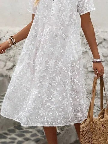 Robe Midi En Coton Uni À Col Ras Du Cou Pour Femme | Décontractée Et Polyvalente