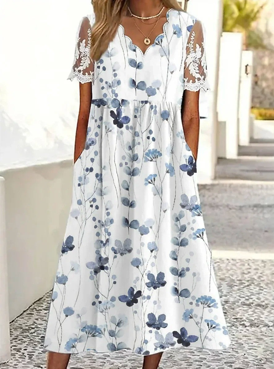 Robe Longue En Dentelle À Col Semi-ouvert Et À Motifs Floraux Pour Femmes, Confortable Et Décontractée
