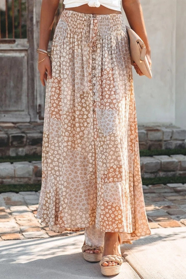 Jupe Courte Boho À Taille Élastiquée Pour Femmes Avec Boutons Imprimés Floraux | Boho
