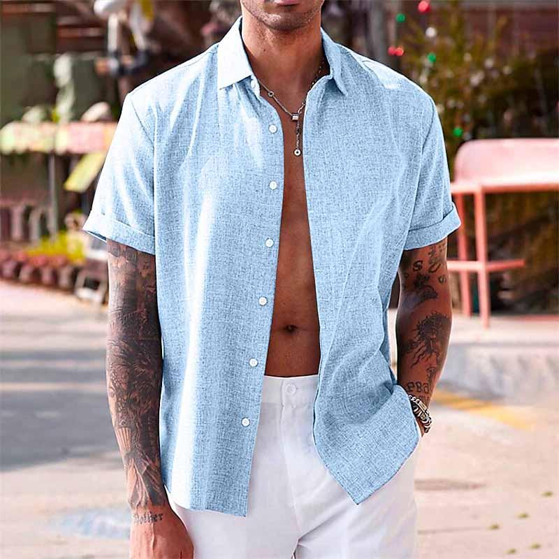 Chemise unie à col classique manches courtes | Fraîcheur estivale