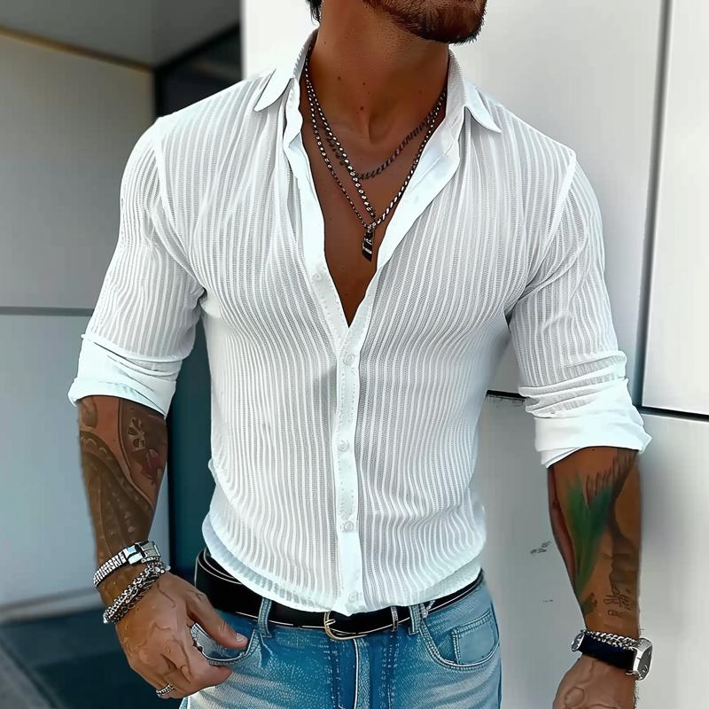 Chemise rayée unie à col classique | Élégance estivale