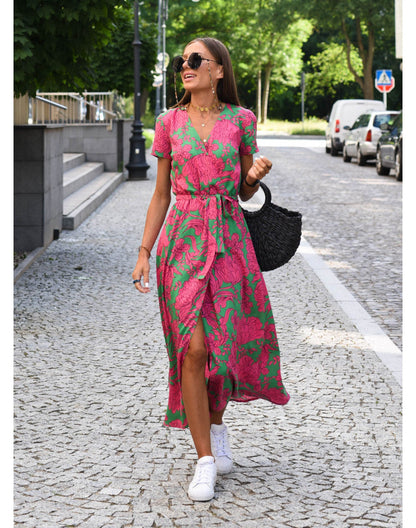 Robe Maxi Enveloppante À Fleurs Pour Femmes | Élégante