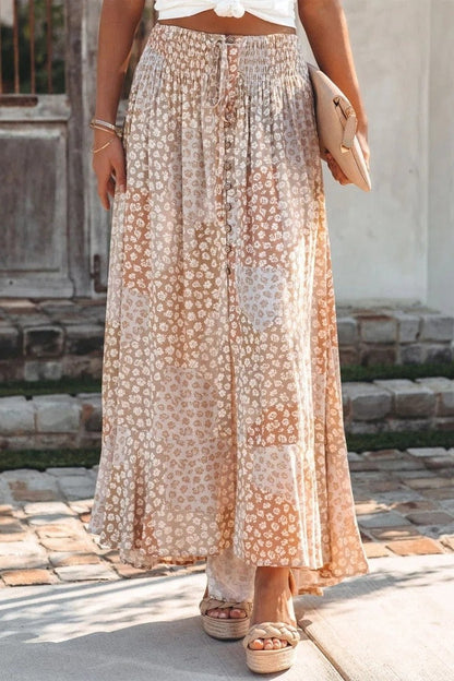 Jupe Courte Boho À Taille Élastiquée Pour Femmes Avec Boutons Imprimés Floraux | Boho